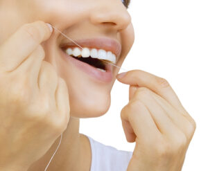 woman flossing